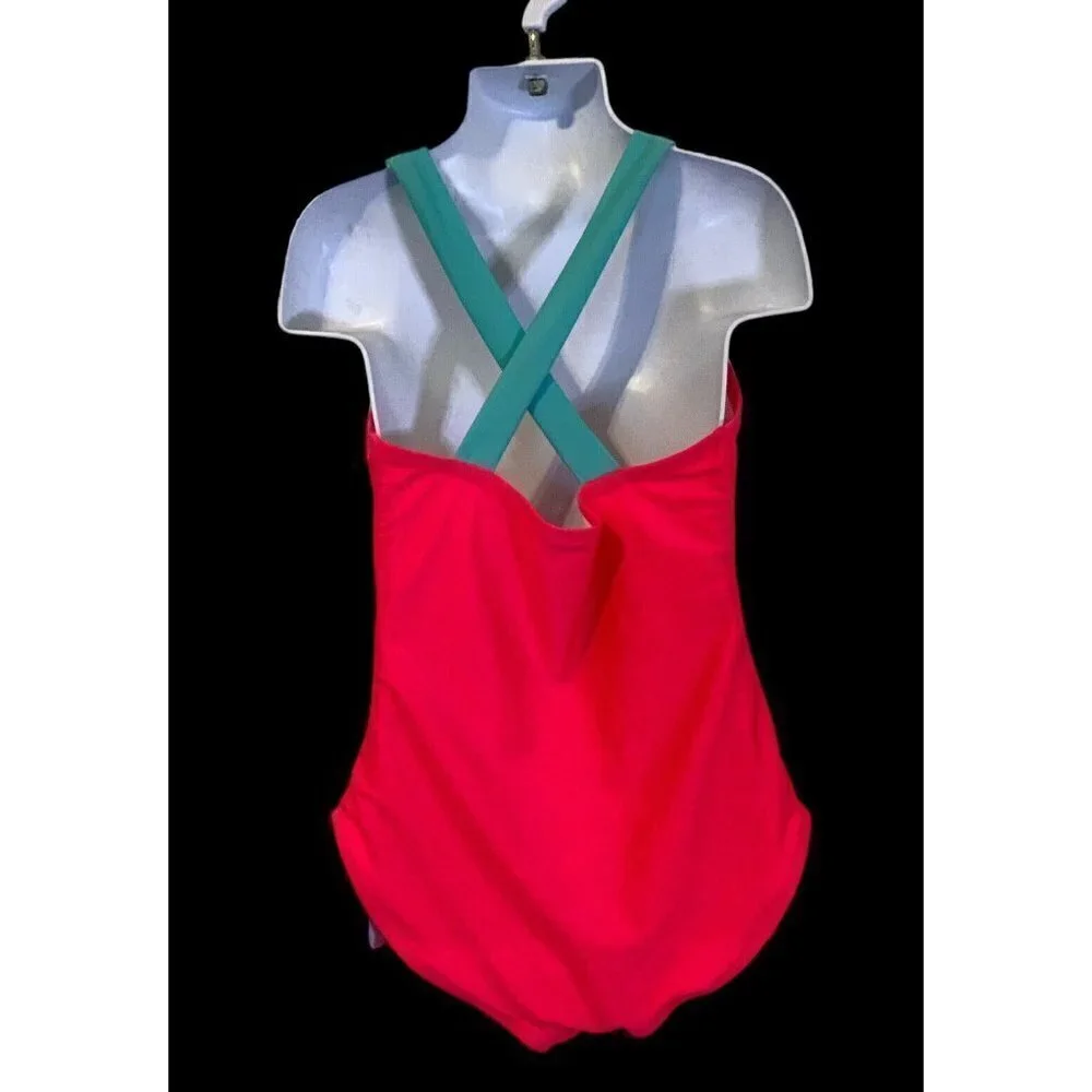 Cat & Jack Girls Love Swimsuit Size M 7/8 Pink Teal